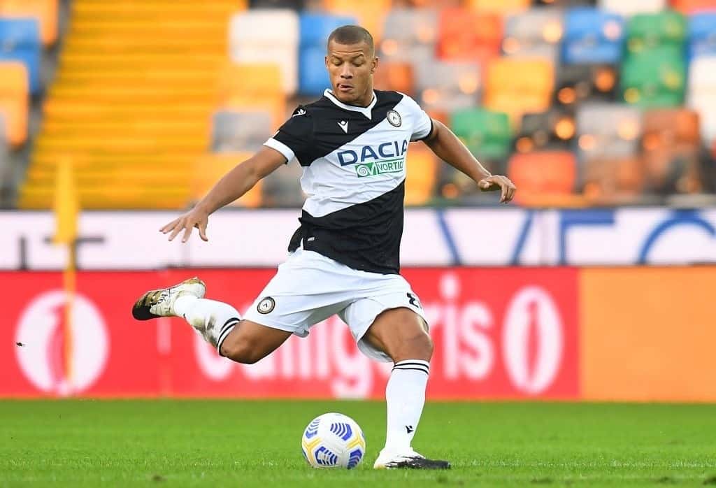 UDINE, ITALY - SEPTEMBER 30: Sebastien De Maio of Udinese Calcio in action during the Serie A match between Udinese Calcio and Spezia Calcio at Dacia Arena on September 30, 2020 in Udine, Italy. (Photo by Alessandro Sabattini/Getty Images)